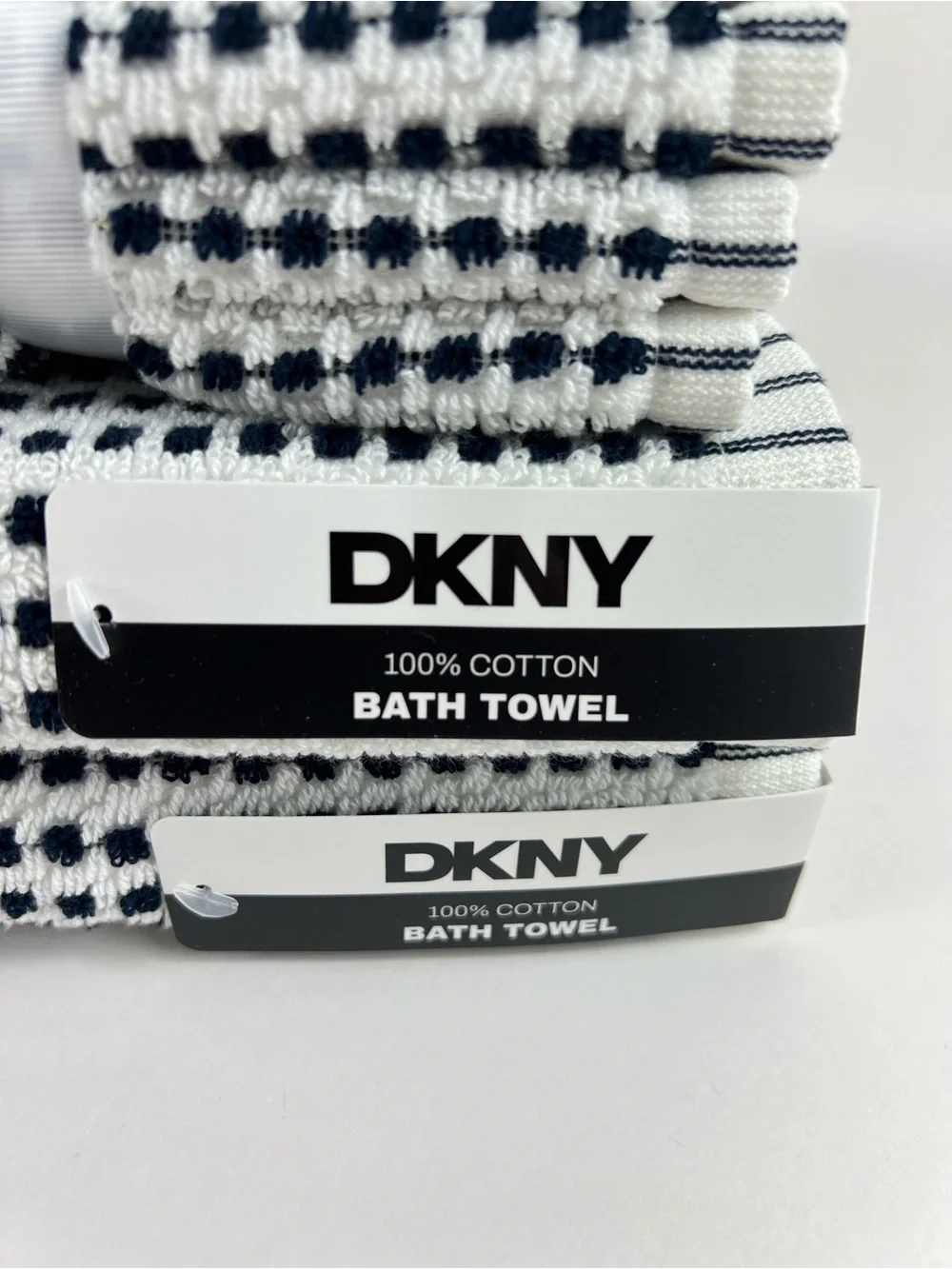 DKNY Bath Towel Set Black White Textured Dot 100% Cotton Super Soft 8 Pc NEW